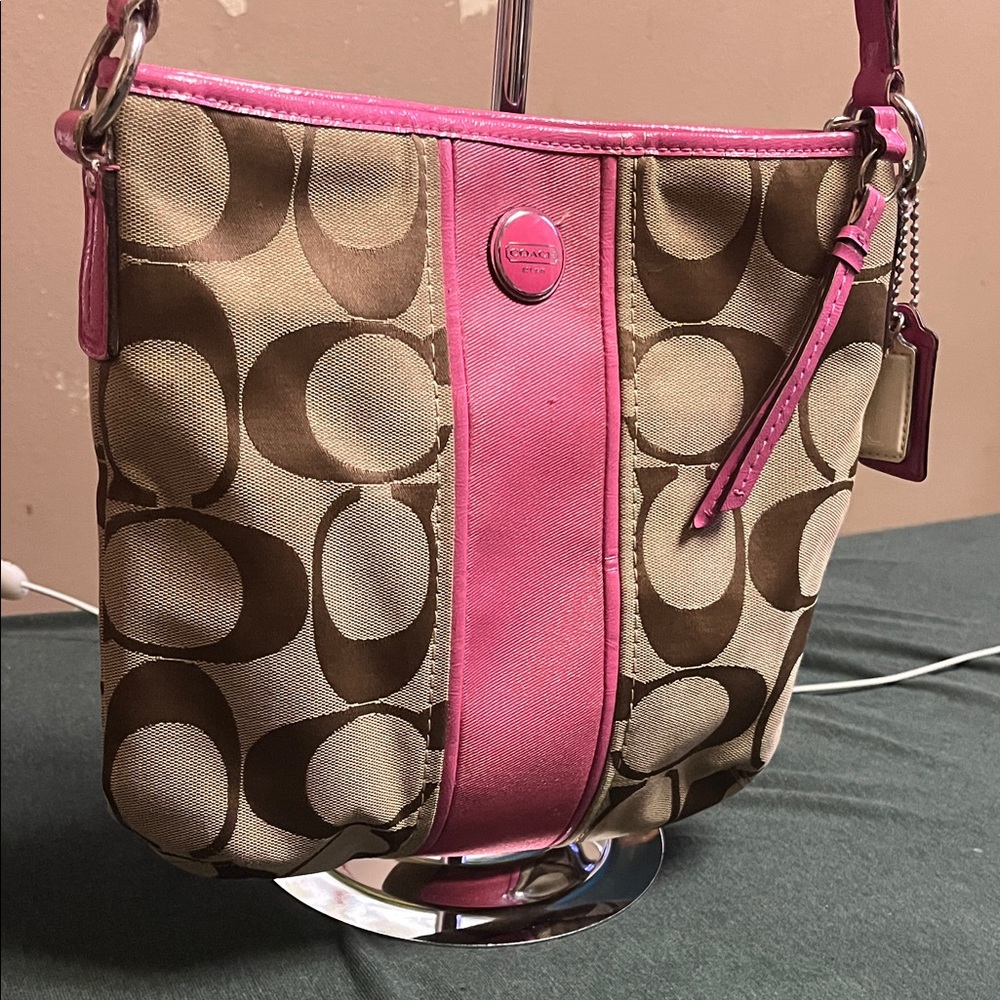Coach Signature Shoulder Bag in Pink and Tan